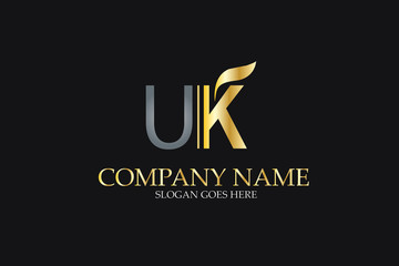 Fototapeta na wymiar UK Letter Logo Design in Golden and Metal Color