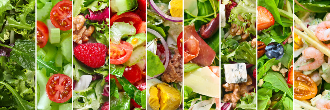 Collage of different salads.