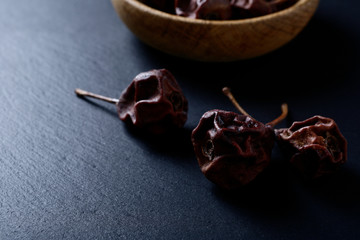 Tasty dried pears in wooden bowl