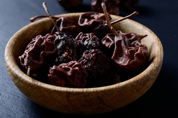 Dried Pears in a bowl on slate