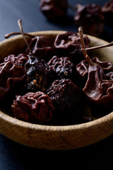 Closeup delicious dried pears in bowl