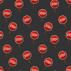 Seamless pattern, stop sign, vector illustration, cartoon illustration