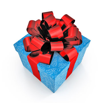 Isolated blue gift box on white. 3D illustration