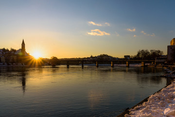Sonnenuntergang &uuml;ber den Inn, Passau