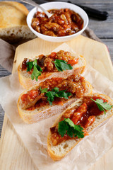 Bruschetta with tomatoes and eggplants