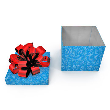 Empty Square blue giftbox on white. Side view. 3D illustration