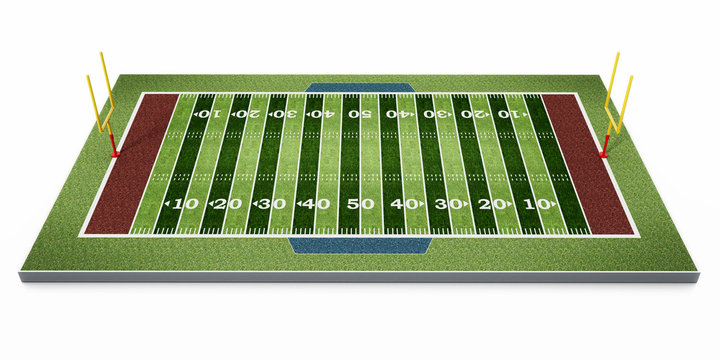 American football field isolated on white background. 3D illustration