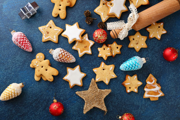 Star cookies and christmas decorations