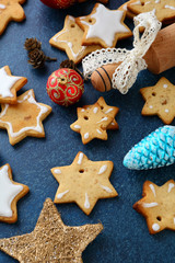 Christmas Cookies in the shape of star and new year bauble