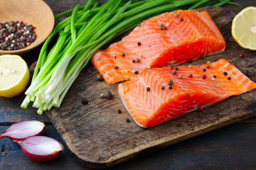 Salmon on cutting board