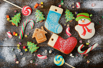 Background with christmas cookies and candy