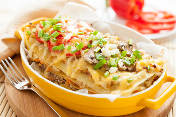 Italian lasagna dish with vegetables