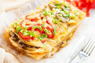 Freshly baked homemade lasagna