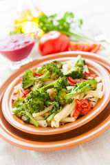 Pasta with vegetables. Italian food. Selective focus