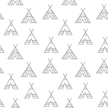 Abstract geometric pattern with wigwams, vector. Black and white texture with wigwams