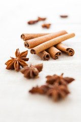 Pile of cinnamon sticks and cloves