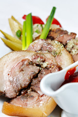Shin of pork with ketchup and pickles