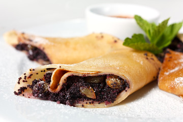 Pancakes with Poppy Seeds and Raisins close-up