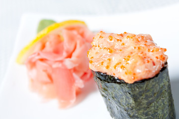 Spicy Sushi with salmon and tobiko caviar