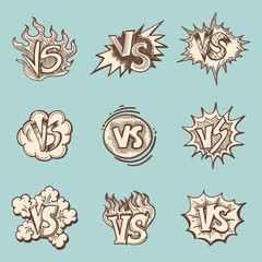 Vintage versus hand drawn labels collection. Vector illustration