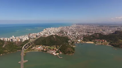 Fototapete Rund Zentral Amerika Aerial View of Vitoria city in Espirito Santo, Brazil  © gustavofrazao