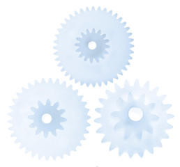 three light blue gears isolated on white