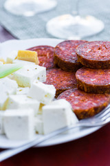 Spicy Sausage and Cheese on a Plate
