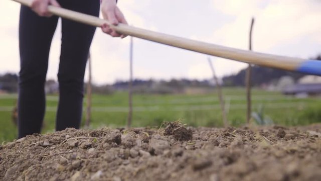 Loosening soil with rake 4K