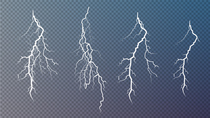 Set of lightnings. Magic and bright lighting effects.