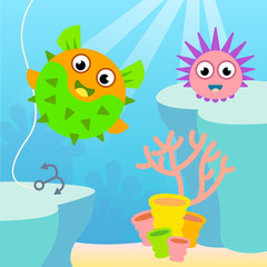 Fun little cute fishes urchins.