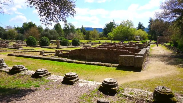 Video of ruins in Ancient Olympia, birthplace of the Olympic games, Peloponnese, Greece