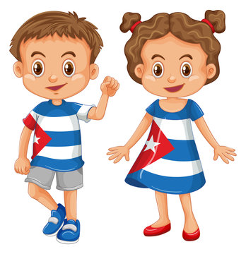 Boy and girl wearing shirt with Cuba flag