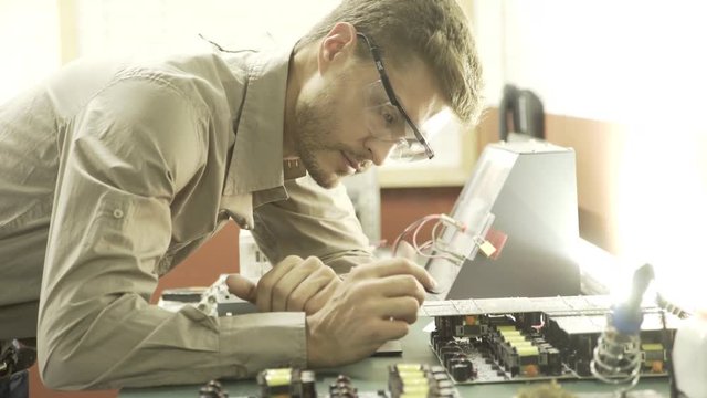 Electronics engineer at work