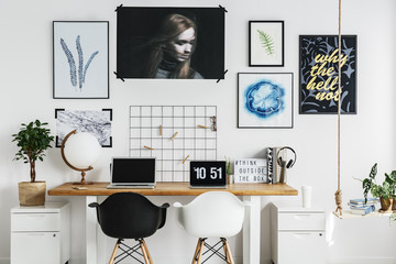 Double desk in home office - obrazy, fototapety, plakaty