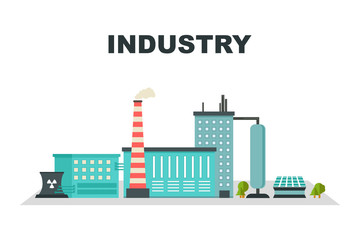Obraz premium Industrial factory buildings icons. Vector illustration
