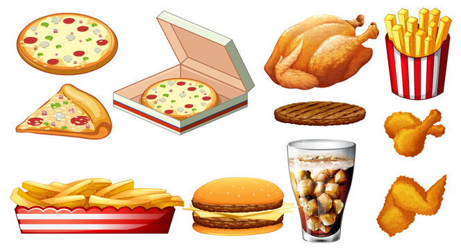 Different types of fastfood and drink