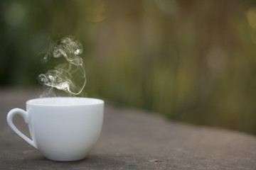 Morning coffee on wooden.	