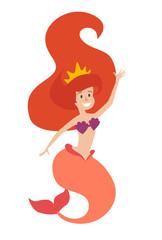 Mermaid girls vector illustration. Cute cartoon card with little mermaid. Isolated on white, cartoon style
