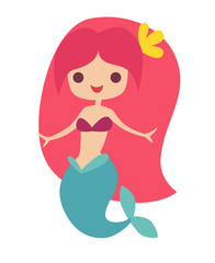 Mermaid girl vector illustration. Cute cartoon card with little mermaid under the sea. Isolated on white