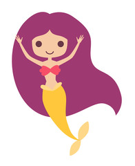 Mermaid girl vector illustration. Cute cartoon card with little mermaid under the sea. Isolated on white