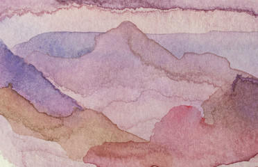 Abstract watercolor mountains.  Hand painted Watercolor background on paper texture.