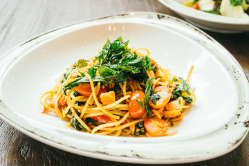 Spicy spaghetti and pasta with salmon