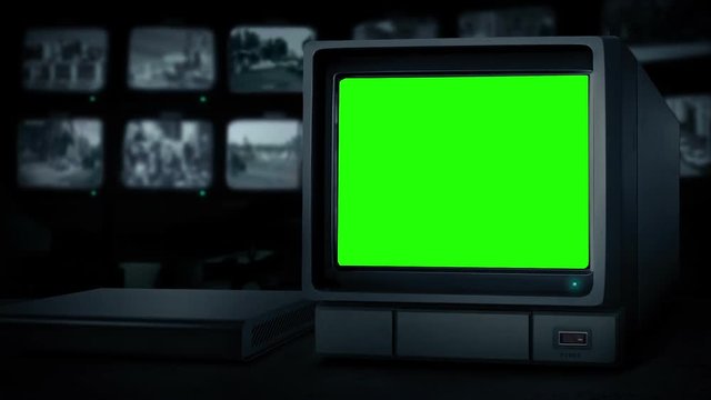 CCTV Empty Monitor Loop - Greenscreen