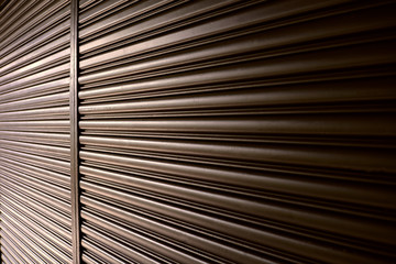 Selective focus of black shutter door. Art concept.