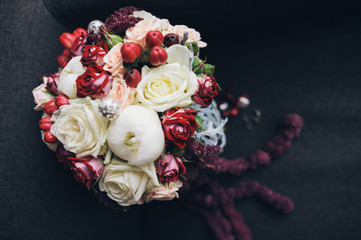 beautiful modern wedding bouquet, black background