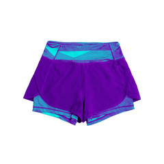 short purple and turquoise nylon sports pants isolated on white background