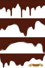 Realistic vector illustration, set of melted chocolate dripping