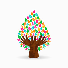 Human hand color tree concept for social help