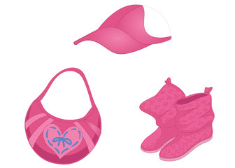 Set of lady s accessories, icons. Isolated object