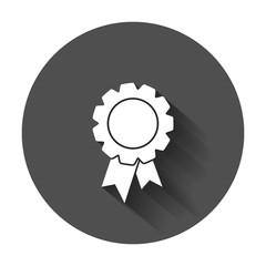 Badge with ribbon icon. Vector illustration in flat style with long shadow.